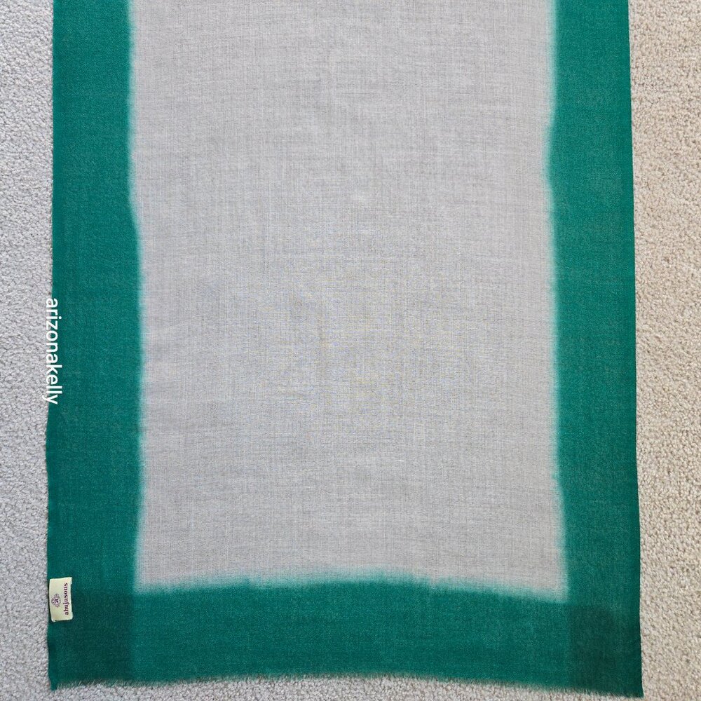 NWOT Lightweight Wool Scarf Ahujasons Green and Natural/Tan - Picture 2 of 12